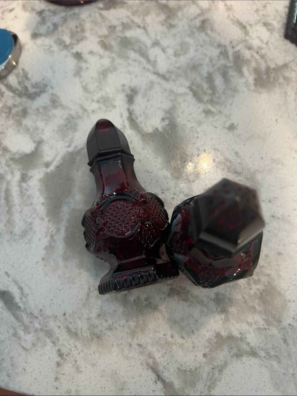 Avon 1876 Cape Cod Collection. Deep Ruby Vintage Glass Salt and Pepper Shakers